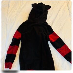 Black and Red Women's Sweater with Hood cat ears